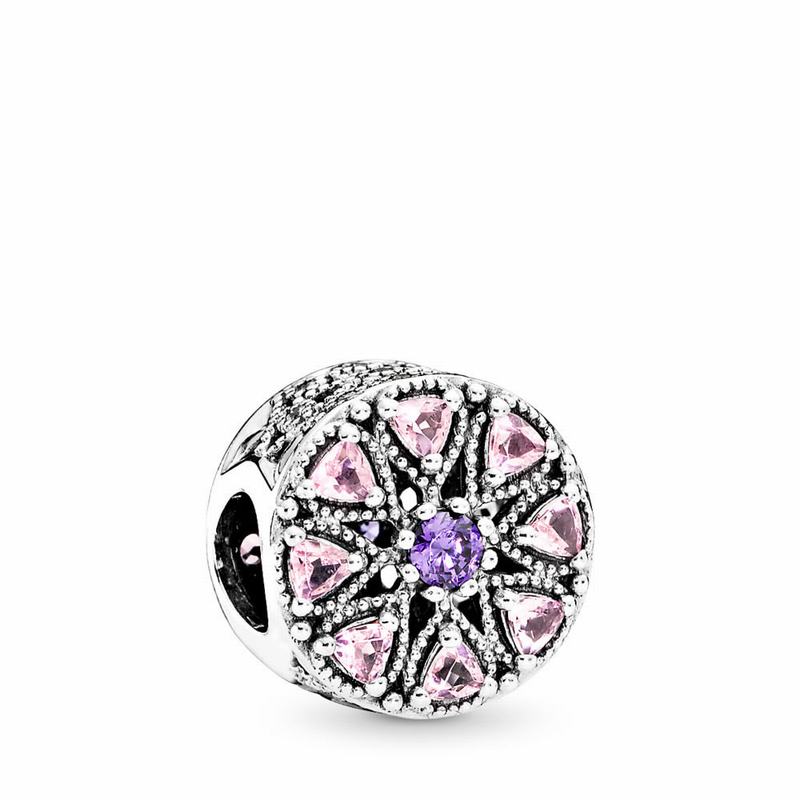 Pandora Shimmering Medallion Charm - Sterling Silver/Pink/Mixed Stones - Canada | OF1373TJ